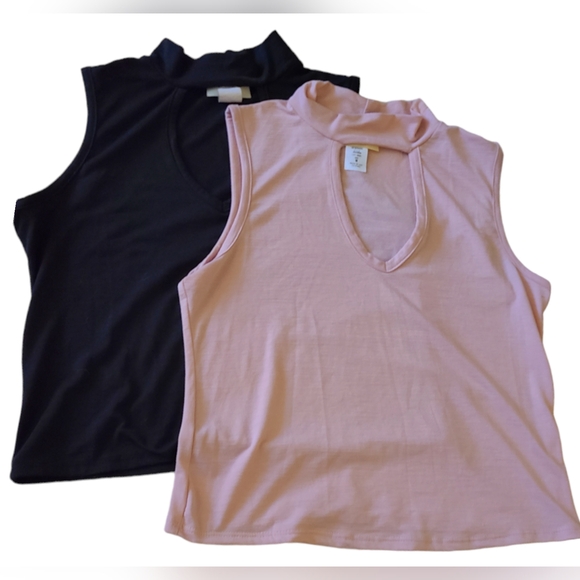ENOUGH ABOUT ME | BLK & PINK HIGH NECK TANKS W/CUTOUT| SET|  SIZE MEDIUM - Picture 3 of 12
